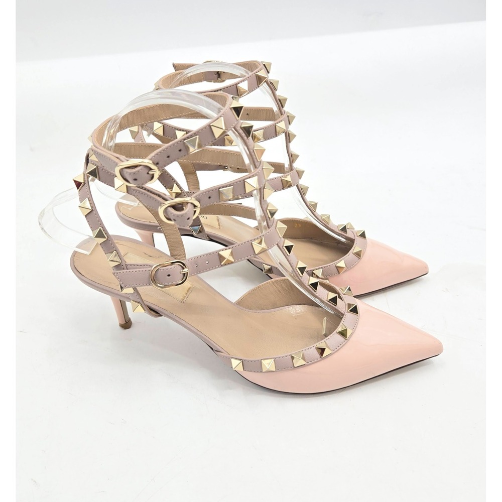 Valentino Garavani Rockstud Caged Pumps Pink Patent Leather Kitten Heels 38